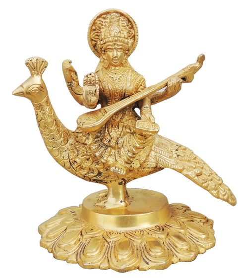 Brass Saraswati On Peacock 1.44Kg